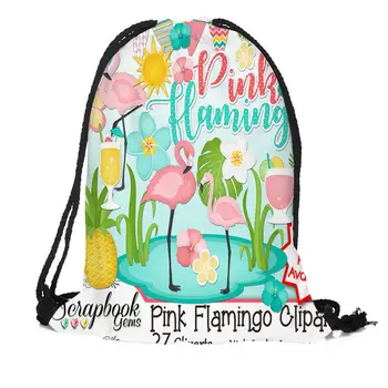 

Custom Flamingo Printed Drawstring Backpack Silk Soft Bag Large Sapacity More Size Custom You Image