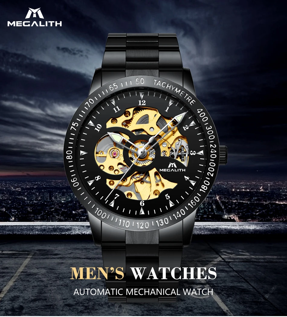 MEGALITH 15.99$ Mens Watch Top Brand Automatic Mechanical Watches Sport Waterproof Watch Stainless Steel Band Horloges Mannen