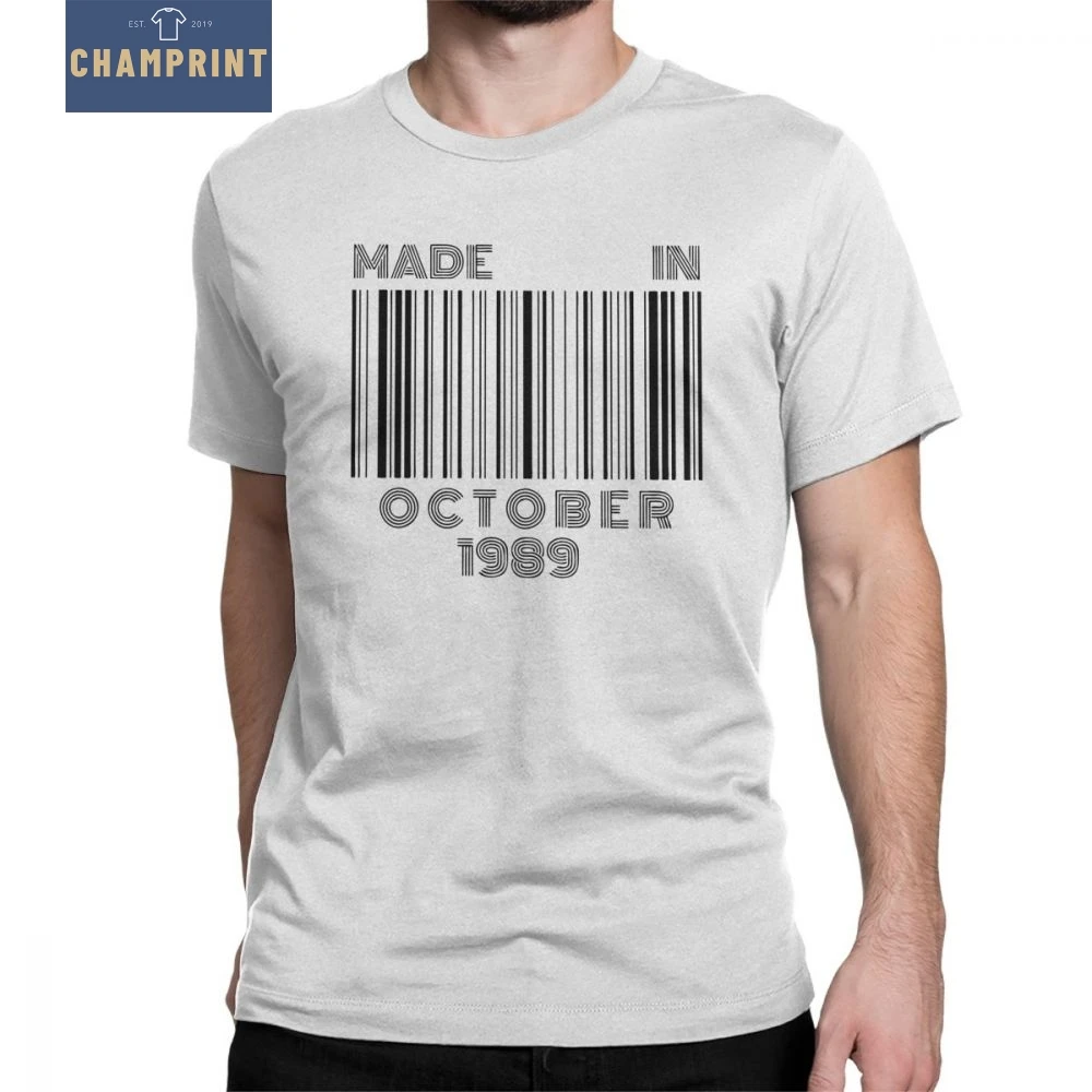 

Made In October 1989 T Shirt Born In October Barcode 30th Birthday Gift T-Shirt Men Short Sleeved Vintage Tee Shirt Cotton