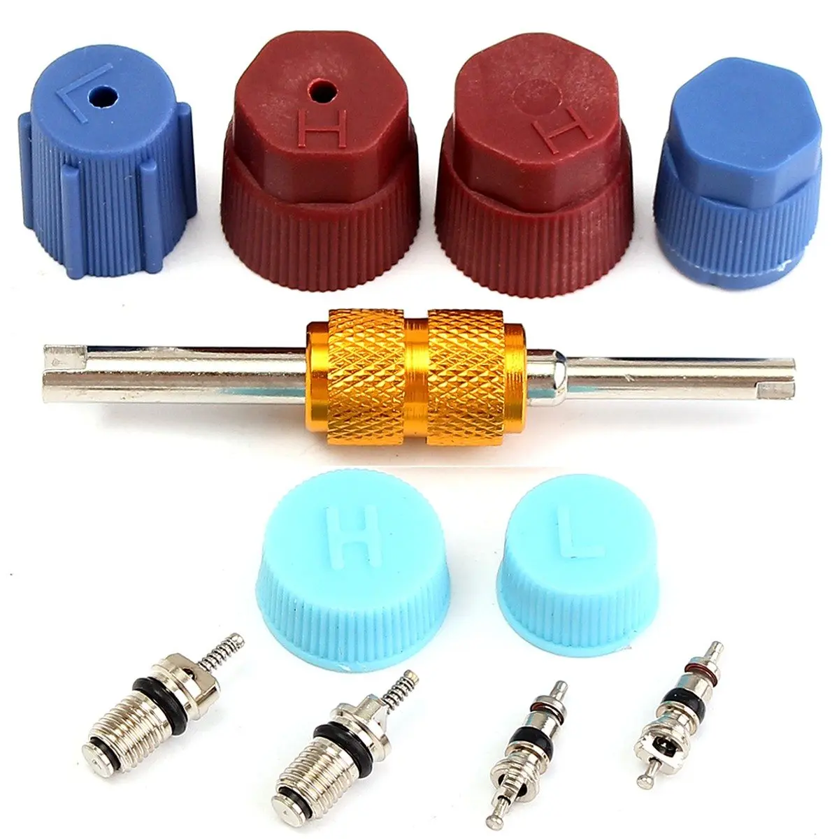 Car R134a Auto Air Conditioning Valve Core A/C System Caps Kits W