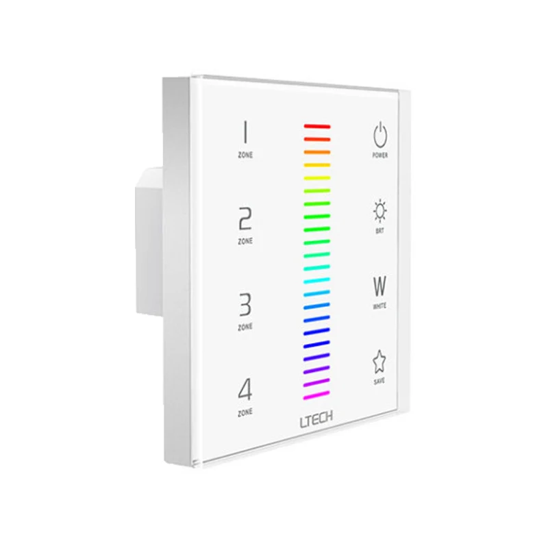 

LTECH Wall Mount Touch Panel LED RGB RGBW Strip Controller EX8 4 zone AC100~240V 2.4G DMX512 F8 RF Remote F4-5A/F4-3A Receiver