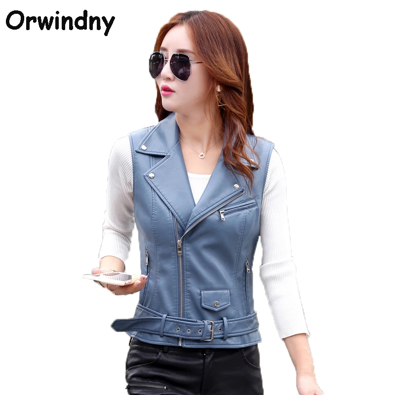 

2019 New Women Motorcycle Leather Vest Sleeveless Short Design Slim Waistcoat XS-XL Spring And Autumn Female Short Jacket Coat