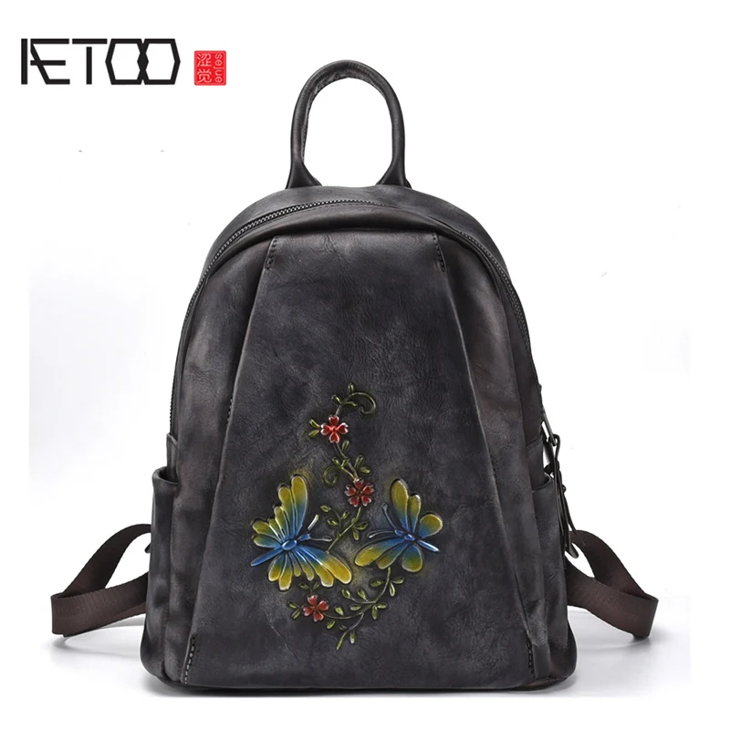 

AETOO Retro shoulder bag tree high leather backpack handmade color head layer cowhide fashion backpack Lady Travel backpack