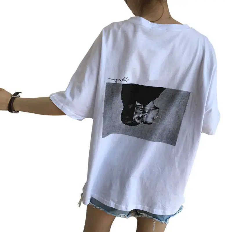 Korobov Harajuku, летние футболки, винтажные топы с принтом,, короткий рукав, круглый ворот, модная повседневная белая футболка 274