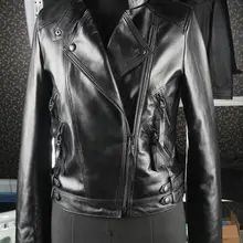 Новинка весны, модная женская мотоциклетная байкерская куртка из натуральной овчины, короткая женская куртка черного цвета размера плюс xxl 2xl