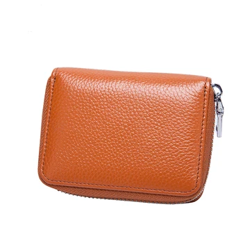 

LONGXIOR Genuine Leather Women Card Holder Wallets RFID blocking Purse Zipper Credit Card Bag Zipper Card Case proction MRF19