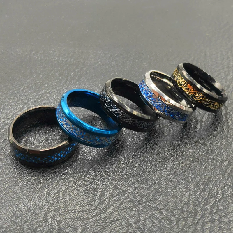 

11 colors Blue Black Silvering Irish Dragon Titanium Carbide Ring 8mm Wedding Bands Couple Anniversary Jewelry G0170