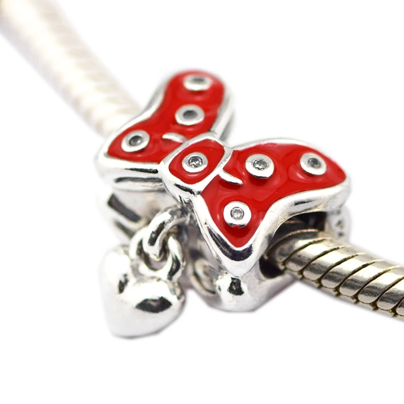 

Beads for Jewelry Making DIY Beaded Minnie Mouse Pave Bow Charm 100% 925 Sterling Silver ,Red Enamel & Cz Fit Bracelets PF689