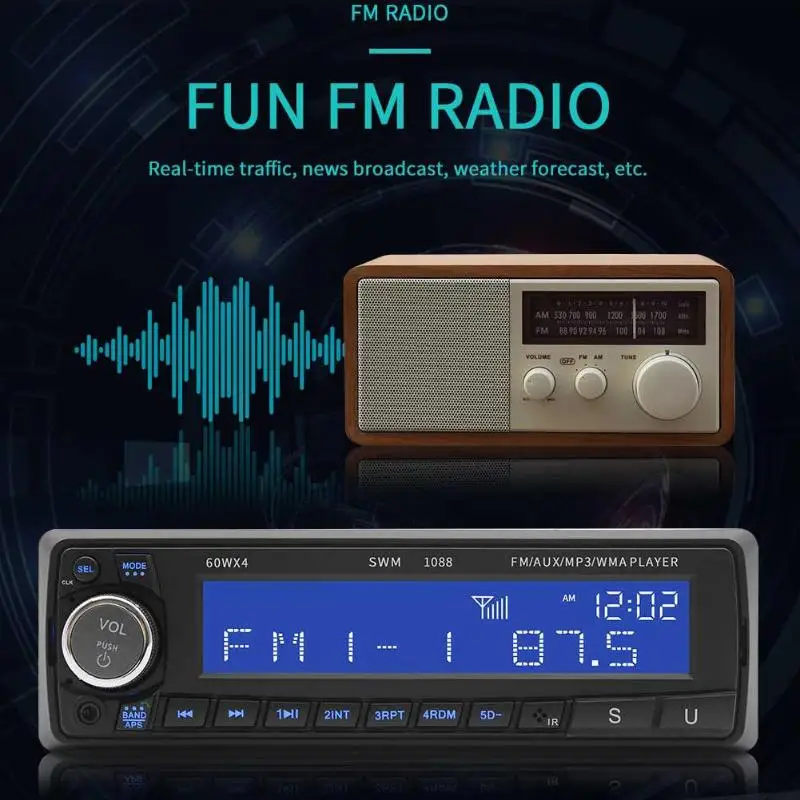 SWM 1088, Автомобильный MP3-плеер, fm-радио, BT AUX, дистанционное управление, Авторадио, Авторадио, мультимедийный плеер, аудио, стерео, MP5, Bluetooth, USB