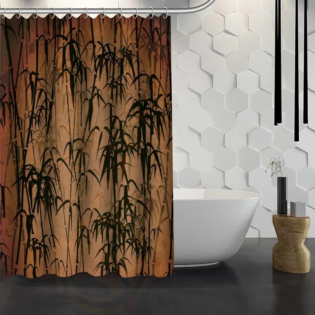 Custom bamboo Shower Curtain With Hooks Polyester Fabric Printing