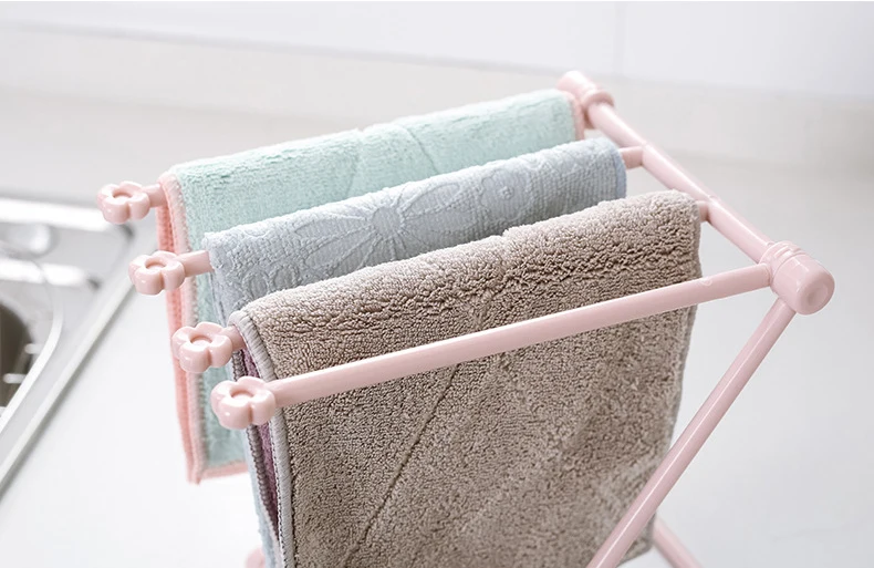 Foldable Kitchen Storage Rack Vertical Multi Functional Towel Holder Bottle Shelf Cup Rack Dishcloth Hanger PP Portable Holder (6)