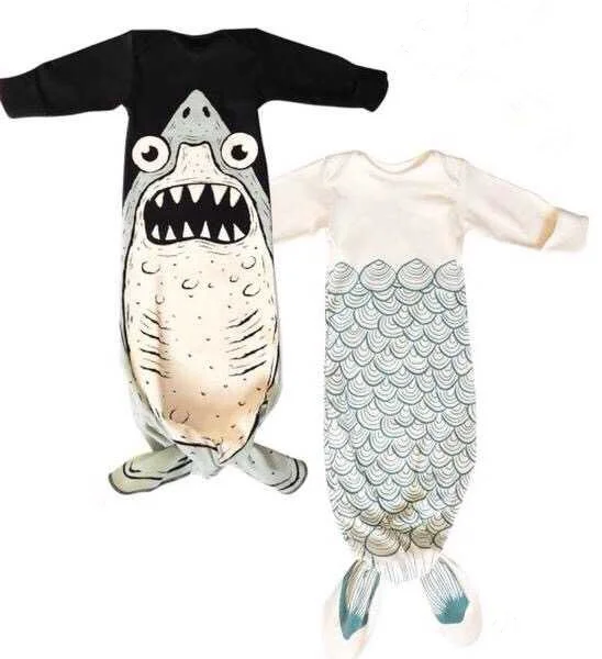 Милые хлопковые спальные мешки для новорожденных мальчиков и девочек 0-24 месяцев с изображением акулы-русалки, Детские спальные мешки, одежда для сна, пеленка для младенцев