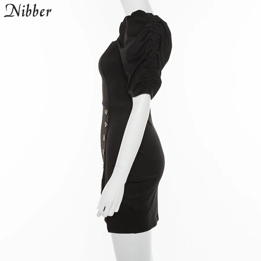 Nibber черные офисные женские элегантные мини платья Летняя мода высокая улица стрейч тонкие платья Повседневные базовые платья mujer