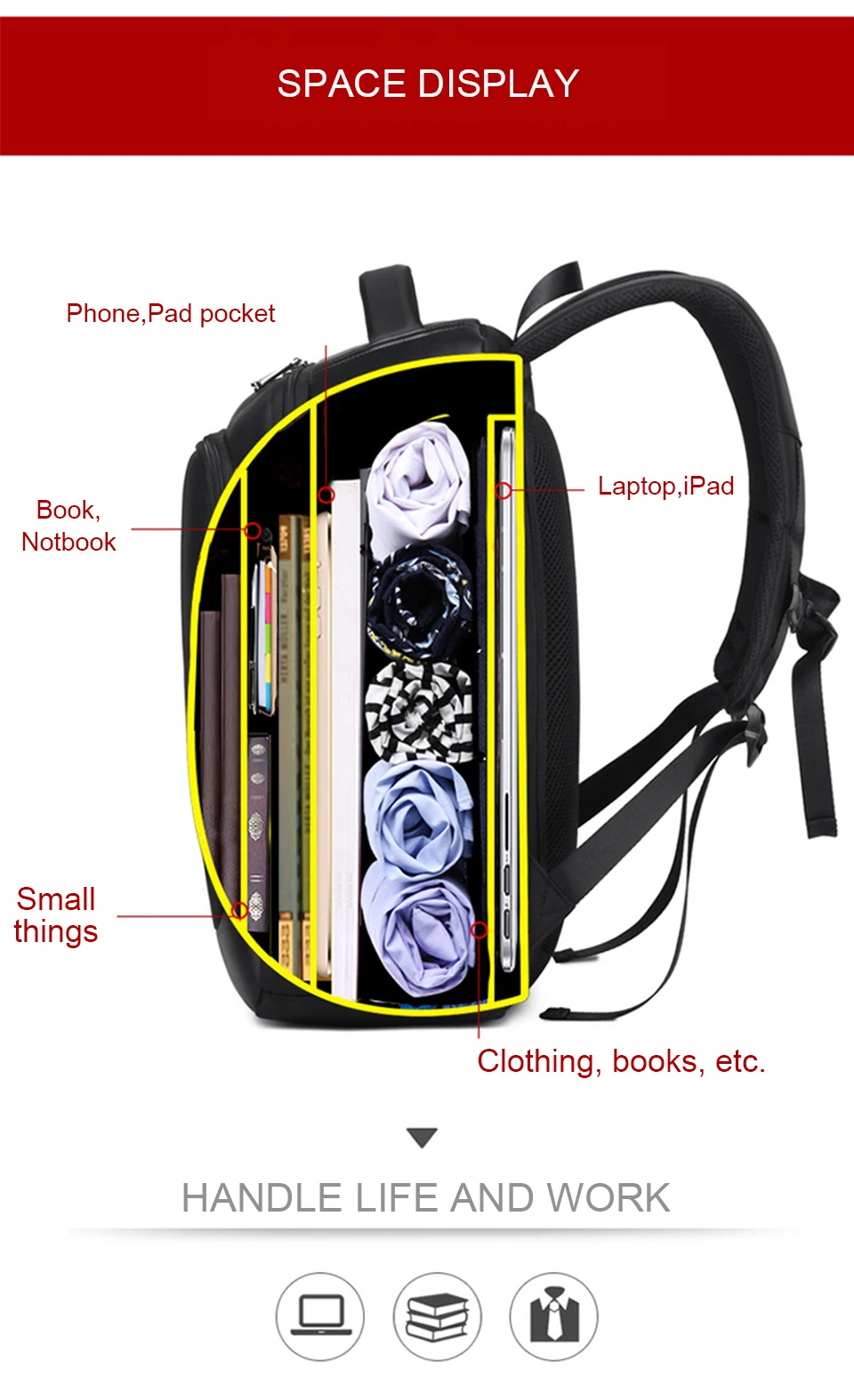4 Business Men Backpack External USB Backpacking Waterproof School 15.6'' Laptop Travel Bagpack 20L Large Capacity Male Back Pack