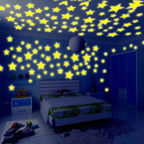 100 шт 3D звезды светящийся стикер на стену в темноте потолок стикер на стену s милый домашний Декор украшение комнаты ночное небо звезды формы