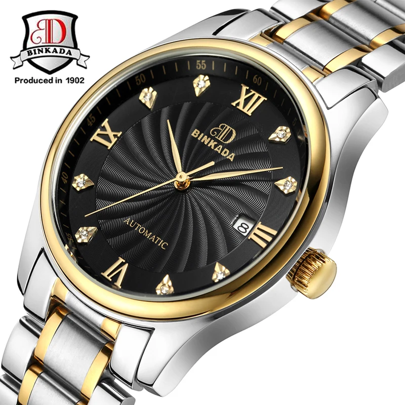 

2019 BINKADA Full Steel Rhinestone Gold Bueiness Wristwatch Top Luxury Brand Men Automatic Mechanical Watches Relogio Masculino