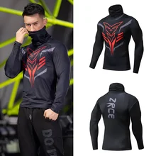 Водолазка Новинка Осень Зима Фитнес Мужская водолазка для бега уличная 3D печать пуловеры компрессионные рубашки мужские топы