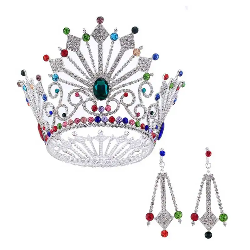 

Charmelry Luxury Silver Crystal Bride Crown With Earrings Wedding Pageant Crown tiaras e coroas Hair Jewelry Accessori