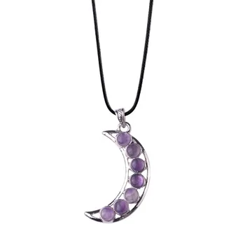 Hot new Natural Stone Amethyst Pendant Necklace Women Healing Crystals Moon Necklaces Semi-Precious Stone Jewelry
