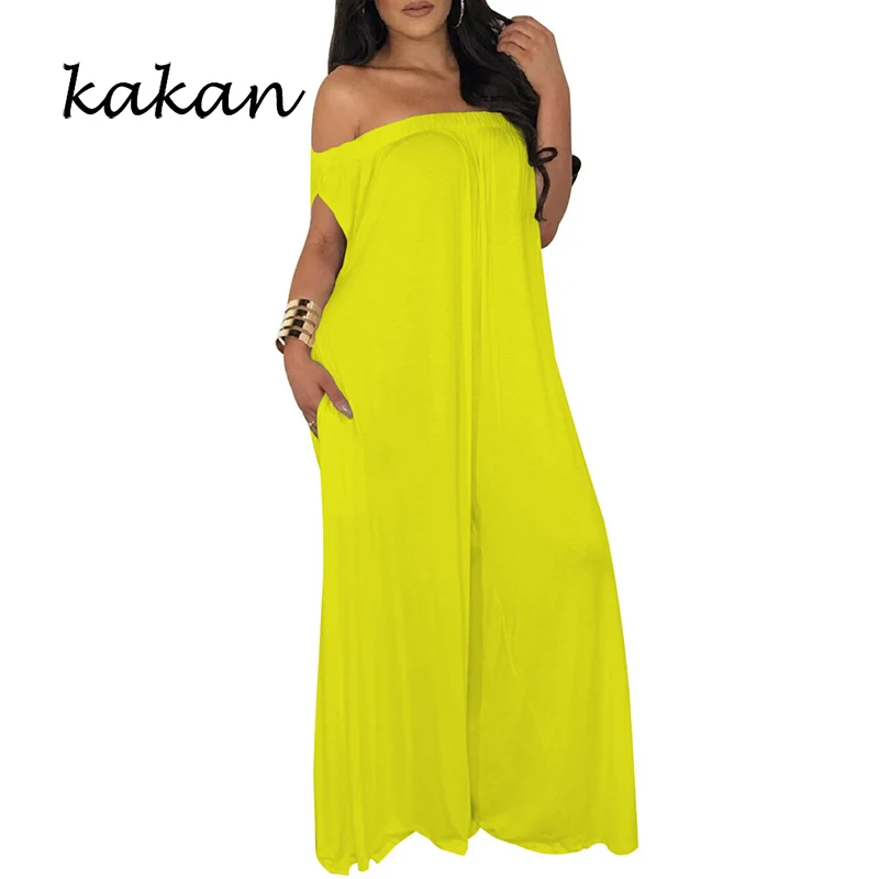 

Kakan summer new women's jumpsuit fashion large size sexy word shoulder ultra wide jumpsuit without belt