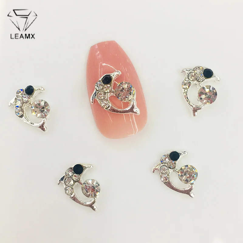 

LEAMX 10Pcs Rhinestones Dolphin Nail Art Decorations Glitter 3D Silver Metal Nails Charms DIY Manicure Decor Girls Gifts L501