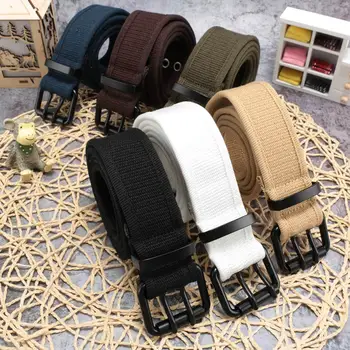 

2 Holes Fashion Canvas Waist Belt Adjustable Unisex Waistband Double Pins Casual Men Women Military Belt