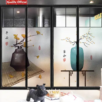 

Chinese vase flower pattern electrostatic frosted glass film living room bedroom bathroom balcony door opaque window film