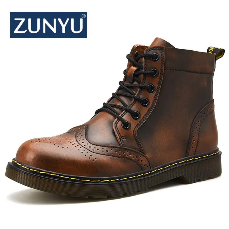 

ZUNYU 2018 New Genuine leather Men Boots Spring Autumn And Winter Man Shoes Ankle Boot Men's Snow Shoes Work Plus Size 38-47