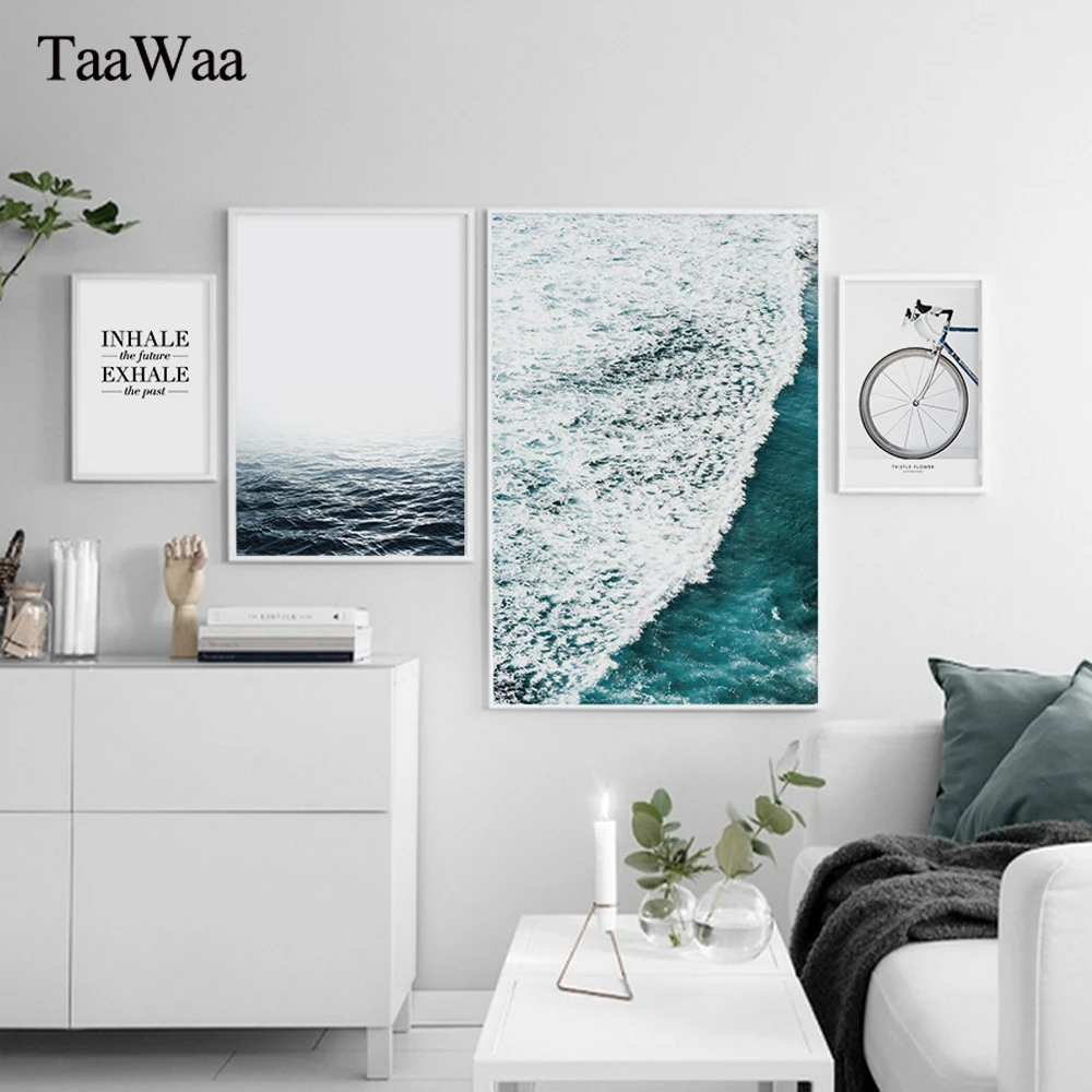 

TAAWAA Sea Wave Motivational Poster Quote Print Nordic Style Wall Art Canvas Painting Bike Picture Room Decoration Home Decor