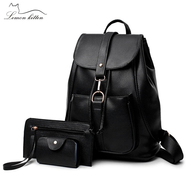 

Lemon Kitten Three Piece Backpack Summer Leisure Female Backpack Student School Bag Rucksack Mochila Escolar Backpack For Women