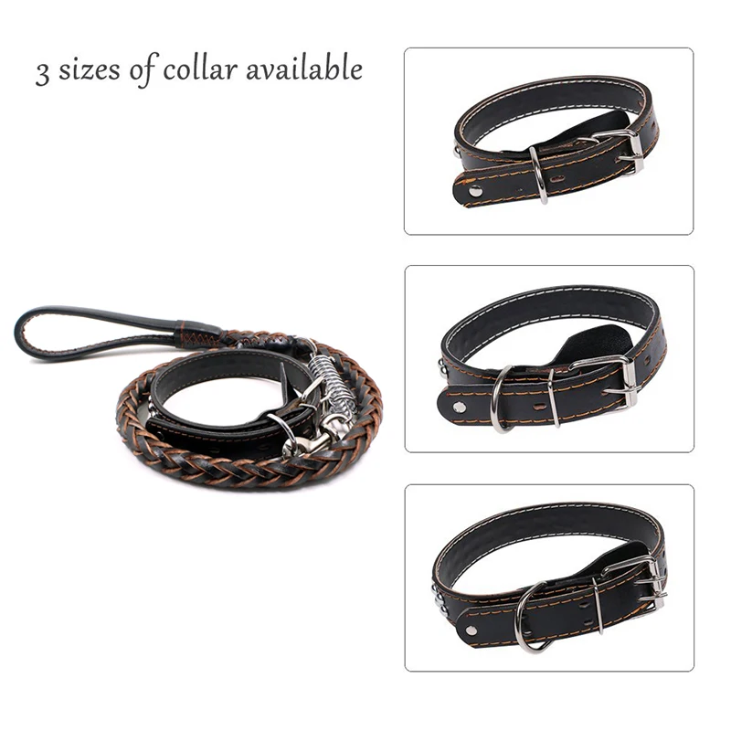 

Adjustable Pet Dog Collar and Leash Set For Small Medium Large Dogs Cowhide Leather Dog Lead Training Walking Puppy Leashes