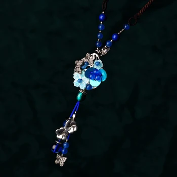

Horn butterfly green blue glazed beads Fashion nature stones vintage shell necklace ,New ethnic necklace flowers necklace