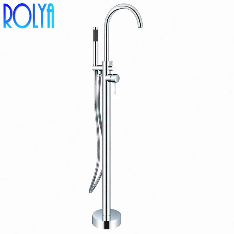 

Rolya Ronda High Rise Freestanding Bathtub Faucet Chrome Round Bath Shower Mixer Tap Floor Mounted Bathing Filler