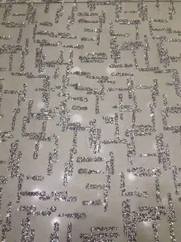 

Hot selling Jolin-059 glued glitter sequins lace fabric African French net tulle Lace Fabric for party