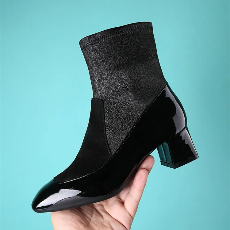 

zapatos de mujer 2018 Shoes Woman Leather Ankle Boots Med Heels Square Toes Leather Hollow Out Chelsea Boots botas mujer Woman