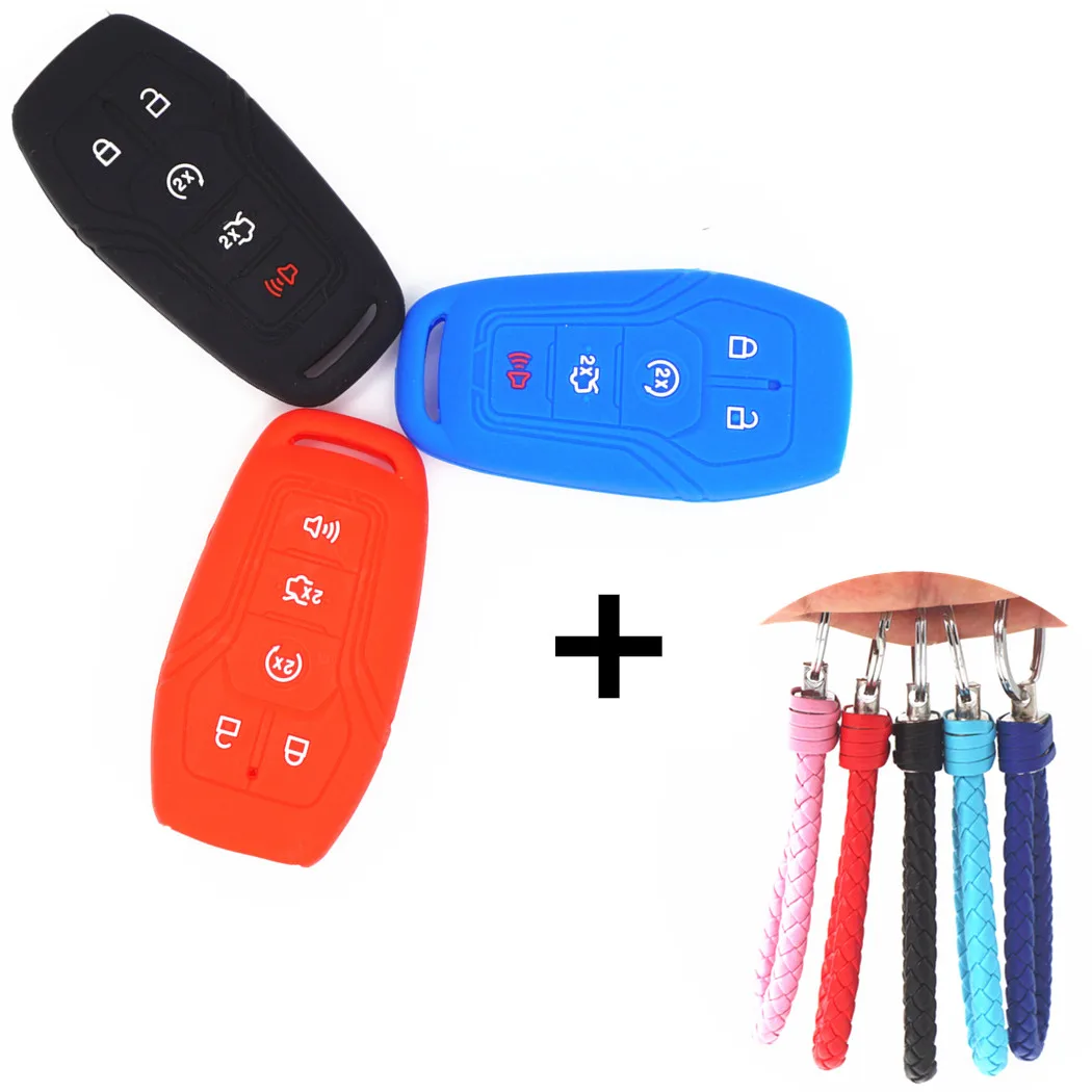 

New Silicone 5 Buttons Remote Smart Key Chain Cover Case for Ford Fusion Mustang F-150 F-450 edge EXPLORER F-550 LINCOLN MKZ MKC