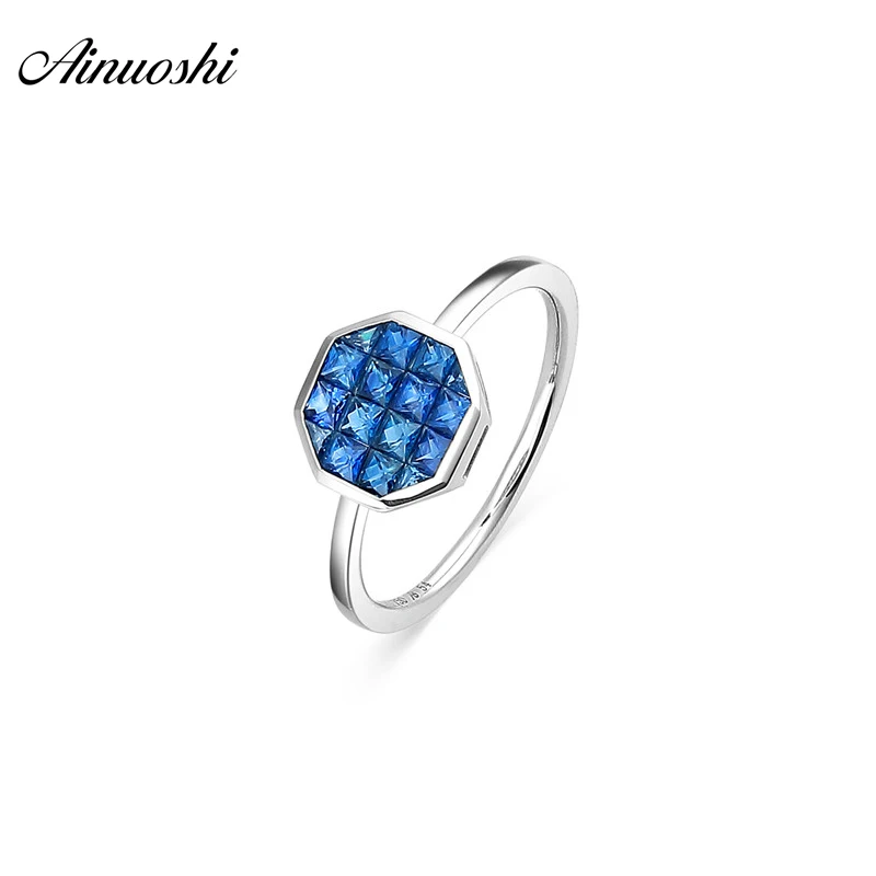 AINUOSHI 18K Natural Blue Sapphire Ring White Gold Octagonal Ring AU750 Fine Wedding Brand Women Trendy Engagement