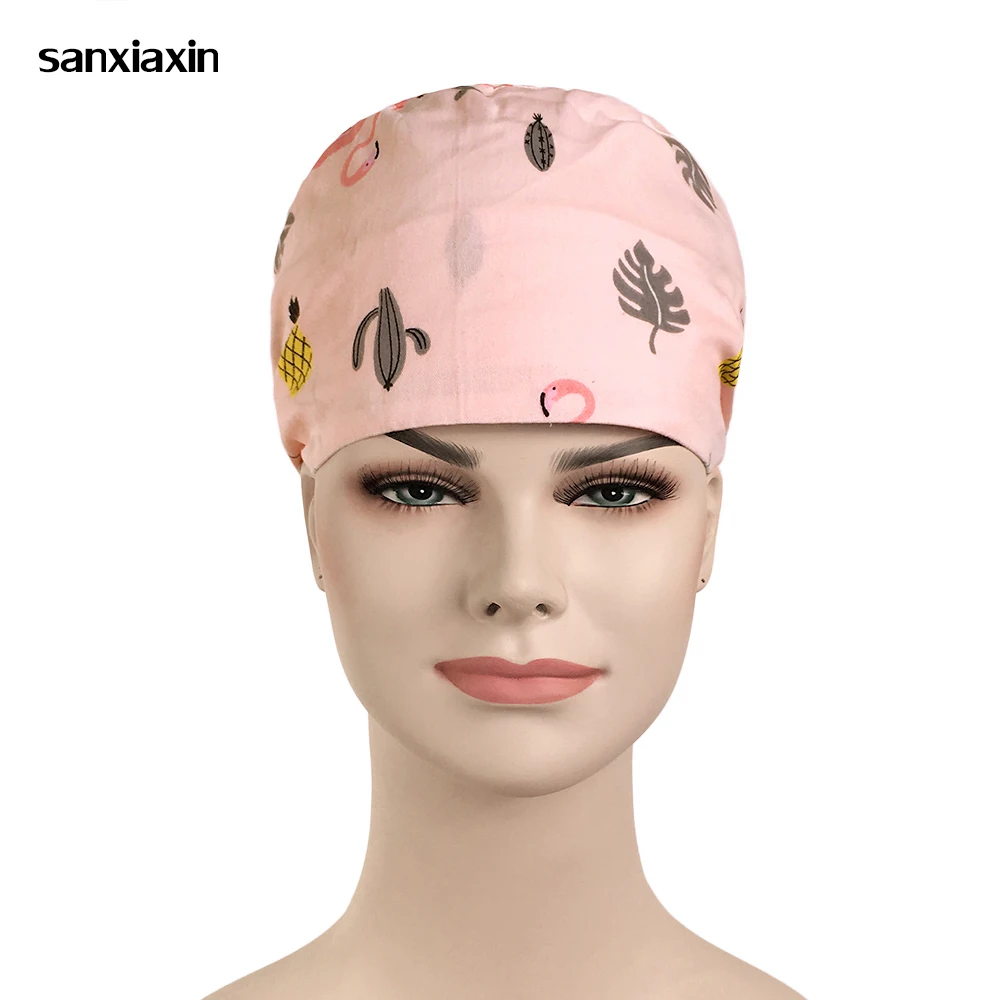 

xiaxianxia Scrub Caps Women Hospital Medical Hats Print Pink Tieback Food Service Cap Elastic Adjustable Pet Doctor Hat