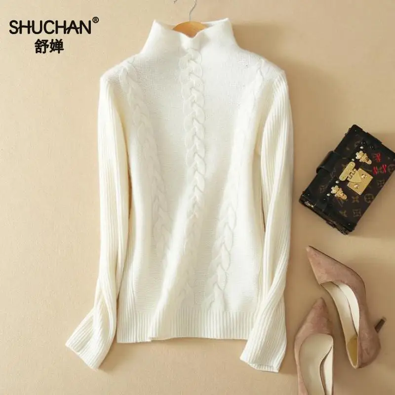 

SHUCHAN Cashmere Knitted Sweaters Women 2017 New Arrival Winter Warm Cashmere Sweaters Women Turtleneck Pullovers Basic B270