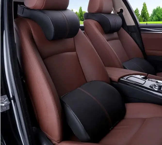 

Car Auto Seat Supports Back Cushion And Headrest Neck Pillow Memory Foam Lumbar Back Support Driver Spine Pain Pillow Black