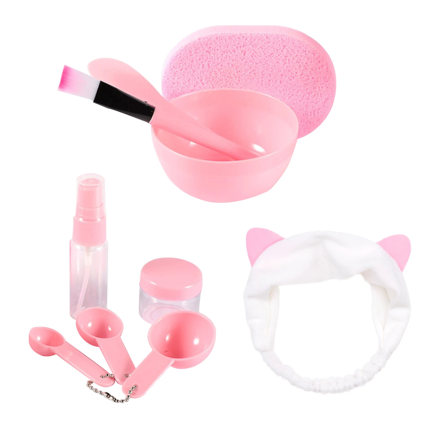 

10 Pcs Face Mask Mixing Tools Set Bowl Spatula Brush Gauge Soaking Spray Bottle Puff Headband Home DIY Facial Mask Accessories