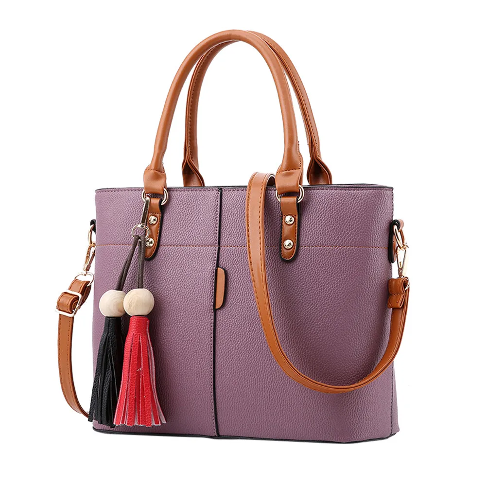 Модные женские одноцветные сумки через плечо с кисточками; сумки на плечо из искусственной кожи на молнии; Большая вместительная сумка; повседневные сумки-мессенджеры;# S