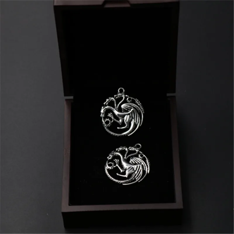 

WKOUD 6pcs Antique silver dragon totem three heads of dragons charms necklace DIYJewelry handmade jacquard craft alloy pendants