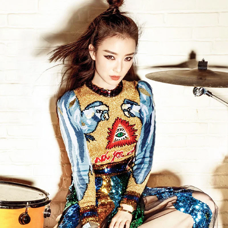 

2019 Spring Fall New Sequins Long Sleeve Sweater Women Vogue Print Parrot Embroidery Wool Top Casual Knitted Pullover Female