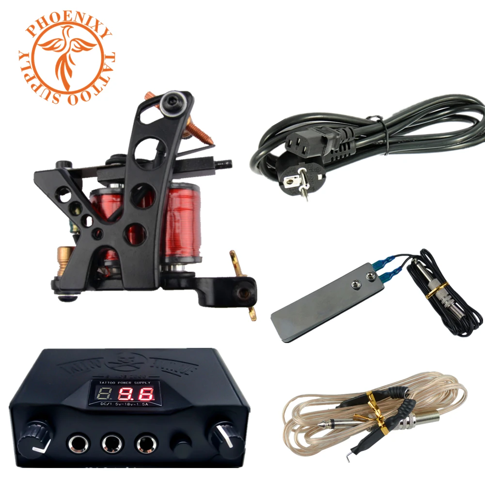 

Complete Tattoo Kit Tattoo Machine Gun Set 10 Wrap Coils Tattoo Machine LCD Black Power Supply Set Tattoo Machine Set Kit