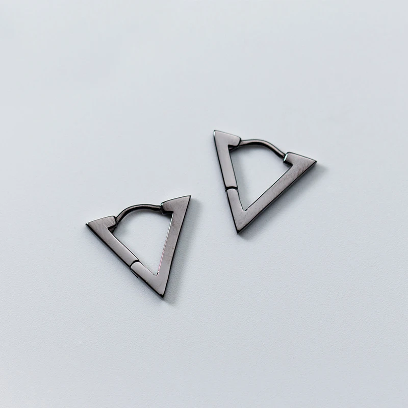 

Solid 925 Sterling Silver Tiny Black Hoop Earrings for Women Men Fashion Geometry Triangle Earrings Jewelry