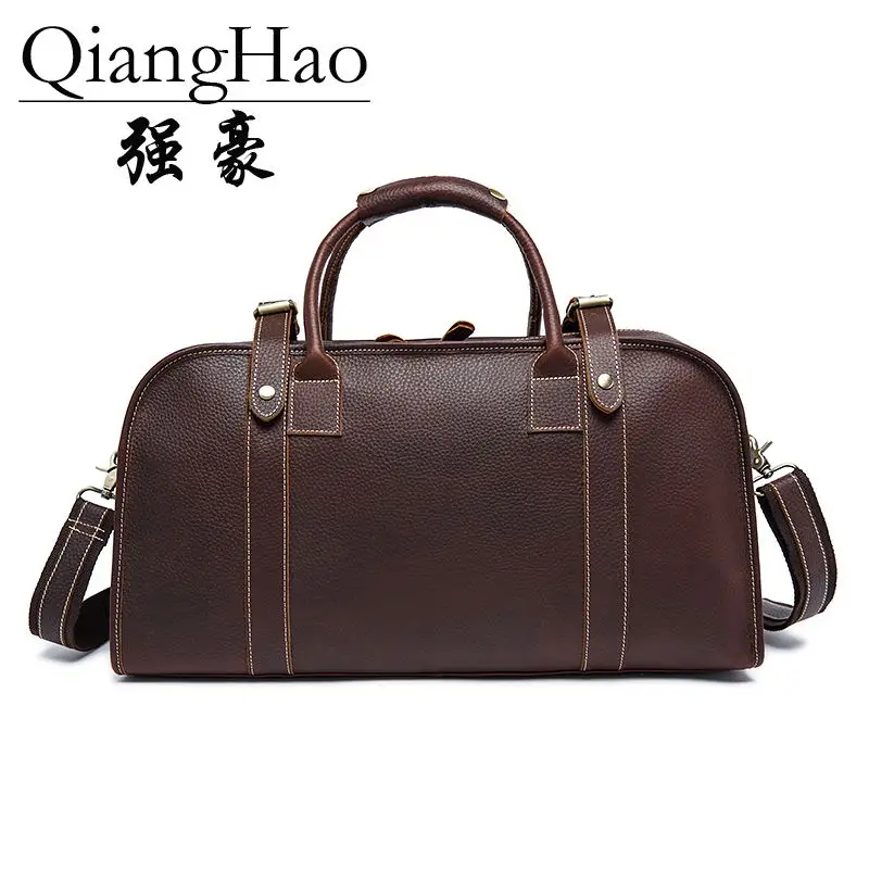 

Men's Vintage Crazy horse leather travel duffle 18 inch Brown genuine leather travel bag Durable cow leather Boston Weekend bag