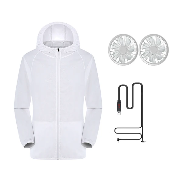 Мужская/Женская куртка с 2 вентиляторами, зарядка через usb, одежда для защиты от уф, для сварки, кемпинга, высокотемпературная, для работы на открытом воздухе - Цвет: White