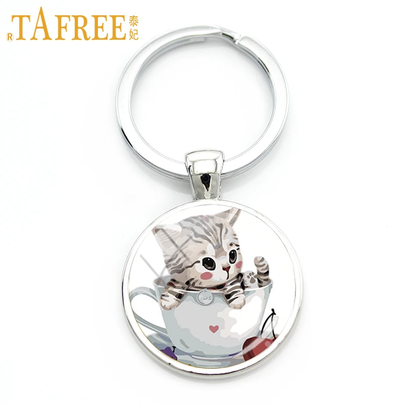 TAFREE милый моделирующий брелок для кошек чашка с кошкой кольцо ключей стеклянный