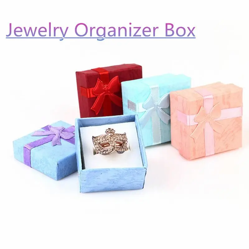 New 1PC 4*4cm High Quality Jewelry Organizer Box Rings Storage Box Small Gift Box For Rings Earrings 4Colors